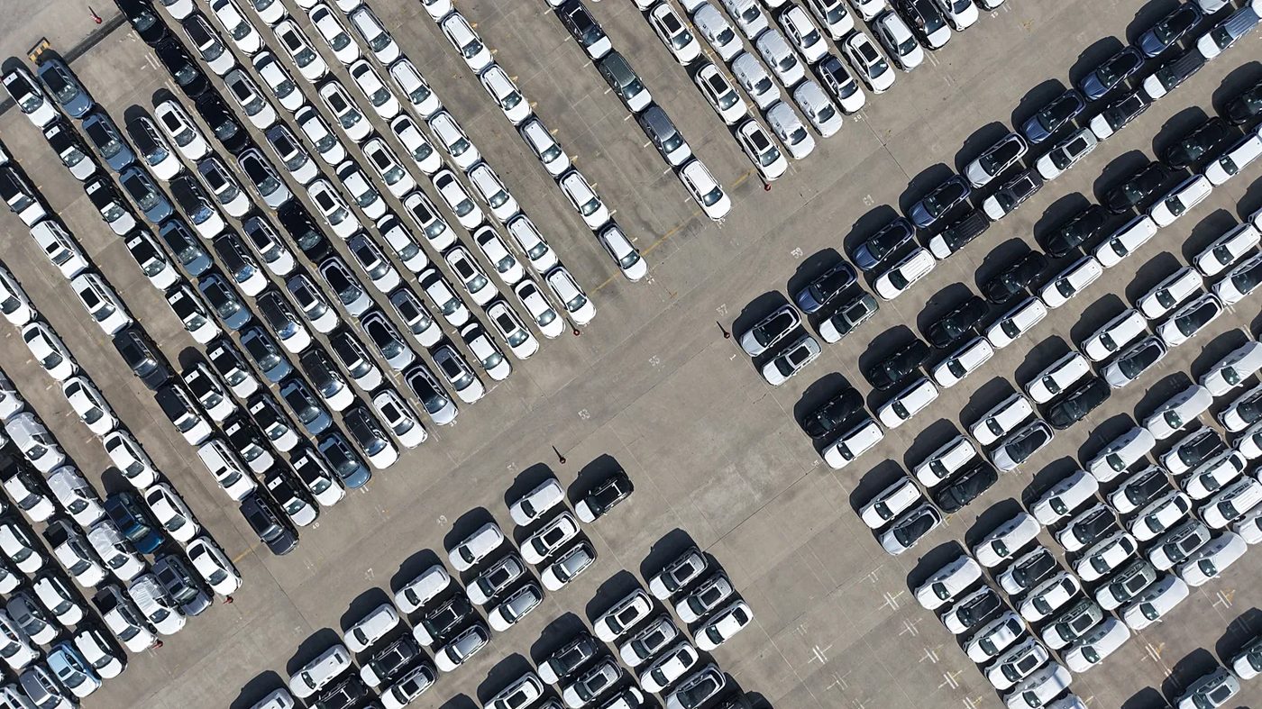Chinese vehicles awaiting export, aerial view